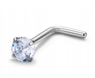 Tytanowy SREBRNY Kolczyk do Nosa z Cyrkonią NOSTRIL PIERCING 0,8/7/2-3