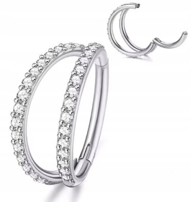Tytanowy Kolczyk Clicker PIERCING Podwójne kółko Cyrkonie HELIX Lobe 1,2/8-10 mm