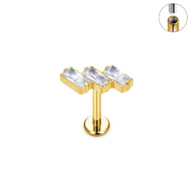 Tytanowy Kolczyk Labret PIERCING 3 cyrkonie prostokątne HELIX Lobe