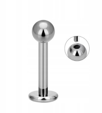 Tytanowy Kolczyk Labret z Kuleczką SREBRNY PIERCING 1,2/6-10 mm