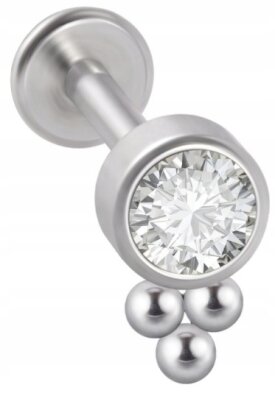 LABRET Śliczna Cyrkonia z Kuleczkami SS316L 1,2/8