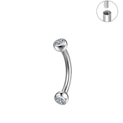 Tytanowy Kolczyk PIERCING Banan z Cyrkoniami SREBRNY