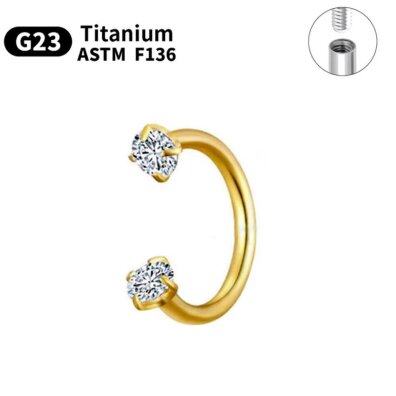 Tytanowy ZŁOTY Kolczyk Podkowa cyrkonie PIERCING G23 ASTM F136