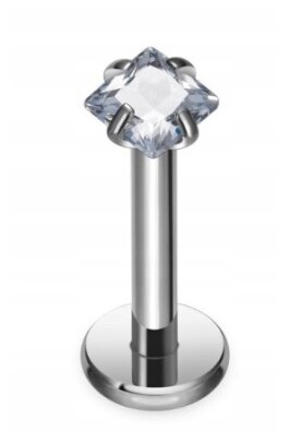 Tytanowy Kolczyk Labret PIERCING z Kwadratową cyrkonią HELIX Lobe 1,2/6-10/3 MM