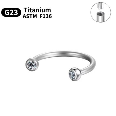 Tytanowy SREBRNY Kolczyk Podkowa cyrkonie PIERCING G23 ASTM F136