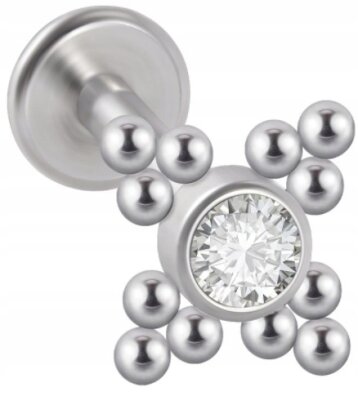 LABRET Śliczna Cyrkonia z Kuleczkami SS316L 1,2/8