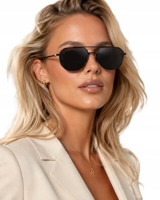 Okulary Przeciwsłoneczne Aviator Premium Black geometryczne, metalowe