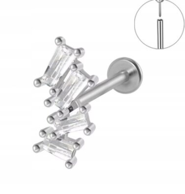 Srebrny Kolczyk PIERCING Labret z Cyrkoniami Stal Ch 316L 1,2/8
