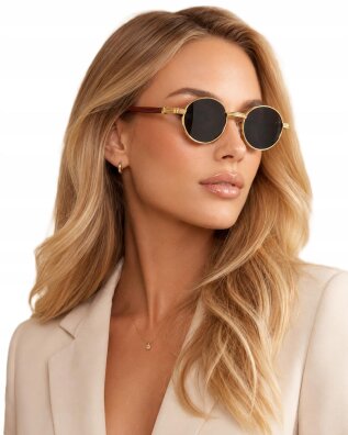 Okulary Przeciwsłoneczne Damskie Okrągłe Vintage Retro Steampunk Złote