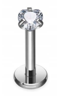 Tytanowy Kolczyk Labret PIERCING z cyrkonią Serduszko HELIX Lobe 1,2/6-10/3 MM