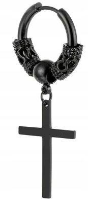 Kolczyk Do Ucha HUGGIE Krzyż Krzyżyk Kuleczka STAL Punk Gothic Rock