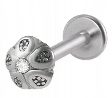 Srebrny Kolczyk PIERCING Labret z Kwiatkiem Kryształek Stal Ch 316L 1,2/8