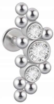 LABRET Śliczne Cyrkonie z Kuleczkami SS316L 1,2/8