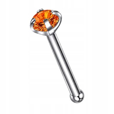 Tytanowy SREBRNY Kolczyk do Nosa z Cyrkonią NOSTRIL PIERCING 0,8/7/2