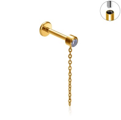 Tytanowy Kolczyk Labret PIERCING Cyrkonia Łańcuszek HELIX Lobe