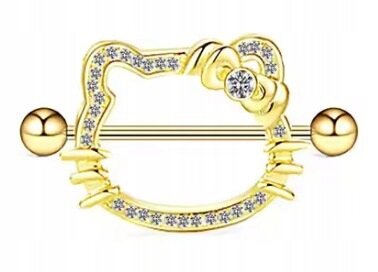 Kolczyk do Sutka PIERCING Kot Kotek z Cyrkoniami Stal Ch 316L