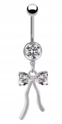 KOLCZYK DO PĘPKA Kokarda z Cyrkoniami PIERCING Biżuteria Stal Ch 316L