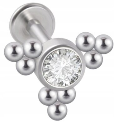 LABRET Śliczna Cyrkonia z Kuleczkami SS316L 1,2/8