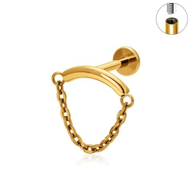 Tytanowy Kolczyk Labret PIERCING z Łańcuszkiem HELIX Lobe