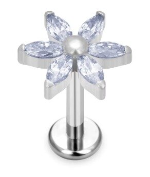 Tytanowy Kolczyk Labret PIERCING Cyrkonie Kwiat Kwiatek HELIX Lobe