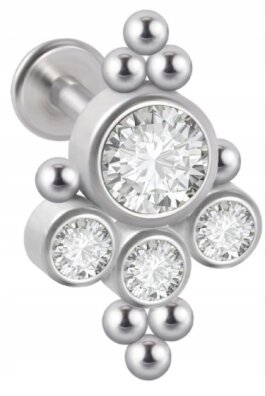 LABRET Śliczne Cyrkonie z Kuleczkami SS316L 1,2/8