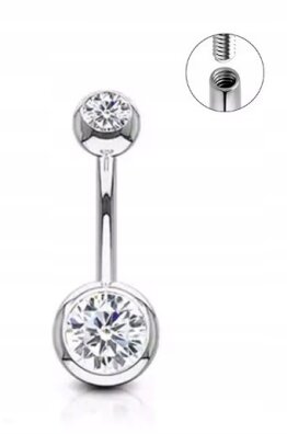 Tytanowy Kolczyk do Pępka z Kuleczkami Cyrkonie SREBRNY PIERCING 1,6/10/8+5
