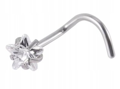 Tytanowy SREBRNY Kolczyk do Nosa Gwiazda Cyrkonia NOSTRIL PIERCING 0,8/7/3