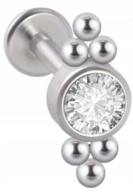 LABRET Śliczna Cyrkonia z Kuleczkami SS316L 1,2/8