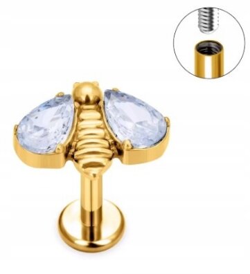 Tytanowy Kolczyk Labret PIERCING z Cyrkoniami Pszczoła HELIX Lobe