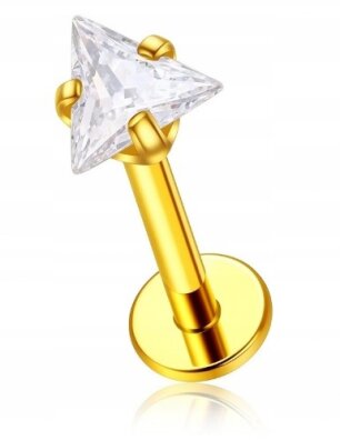 Tytanowy Kolczyk Labret PIERCING z Trójkątną cyrkonią HELIX Lobe 1,2/6-10/3 MM
