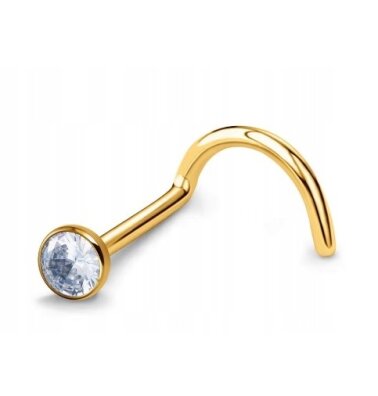 Tytanowy ZŁOTY Kolczyk do Nosa z Cyrkonią NOSTRIL PIERCING 0,8/7/2-3 mm