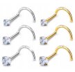Tytanowy ZŁOTY Kolczyk do Nosa z Cyrkonią NOSTRIL PIERCING 0,8/7/2-3 mm (5)