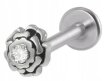 PIERCING Srebrny Kolczyk Labret z Różą Kwiatek Cyrkonia Stal Ch 316L 1,2/8