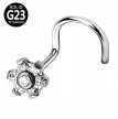 Tytanowy SREBRNY Kolczyk do Nosa Kwiatek Cyrkonie NOSTRIL PIERCING (2)