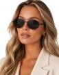 Okulary Przeciwsłoneczne Damskie Pilotki Aviator Czarne Metalowe UV400 (1)