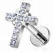 Tytanowy Kolczyk Labret PIERCING Cyrkonie KRZYŻ KRZYŻYK HELIX Lobe
