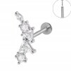 Srebrny Kolczyk PIERCING Labret z Trójkątnymi Cyrkoniami Stal Ch 316L 1,2/8