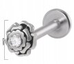PIERCING Srebrny Kolczyk Labret z Różą Kwiatek Cyrkonia Stal Ch 316L 1,2/8 (2)