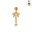 Tytanowy Kolczyk Labret PIERCING Kokardka Cyrkonie Łańcuszek HELIX Lobe