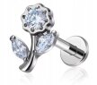 Tytanowy Kolczyk Labret PIERCING Cyrkonie KWIAT KWIATEK HELIX Lobe