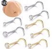 Tytanowy SREBRNY Kolczyk do Nosa z Cyrkonią NOSTRIL PIERCING 0,8/7/2-3 mm (3)
