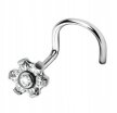 Tytanowy SREBRNY Kolczyk do Nosa Kwiatek Cyrkonie NOSTRIL PIERCING