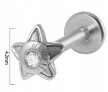 Srebrny Kolczyk PIERCING Labret z Gwiazdką Kryształek Stal Ch 316L 1,2/8 (2)