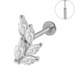 Kolczyk PIERCING Labret z Cyrkoniami Kształt Liścia Stal 