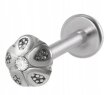Srebrny Kolczyk PIERCING Labret z Kwiatkiem Kryształek Stal Ch 316L 1,2/8