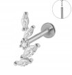 Srebrny Kolczyk PIERCING Labret z Cyrkoniami Listek Liść Stal Ch 316L 1,2/8