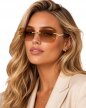 Okulary Przeciwsłoneczne Damskie bez oprawek Brązowe Złote Prostokątne (1)