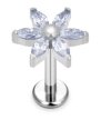 Tytanowy Kolczyk Labret PIERCING Cyrkonie Kwiat Kwiatek HELIX Lobe