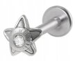 Srebrny Kolczyk PIERCING Labret z Gwiazdką Kryształek Stal Ch 316L 1,2/8