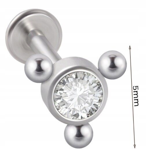 LABRET Śliczna Cyrkonia z Kuleczkami SS316L 1,2/8 (2)